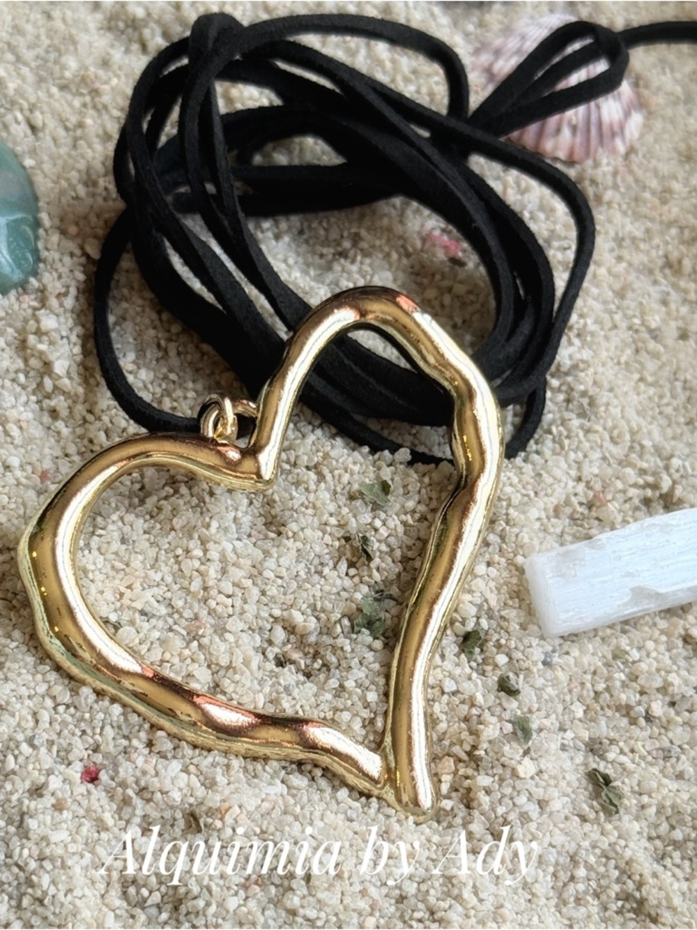 Alquimia Gold Open Heart Pendant Necklace with Black Cord